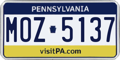 PA license plate MOZ5137