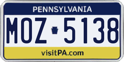 PA license plate MOZ5138