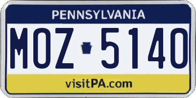 PA license plate MOZ5140