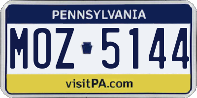 PA license plate MOZ5144