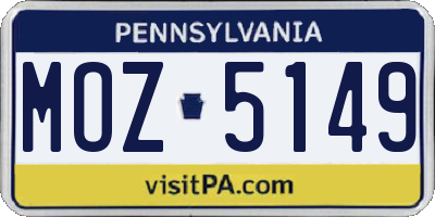 PA license plate MOZ5149