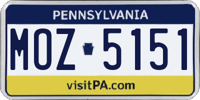 PA license plate MOZ5151
