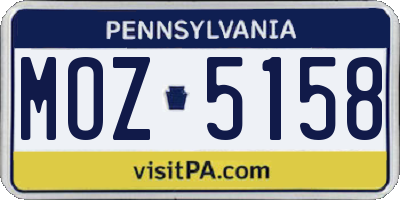 PA license plate MOZ5158