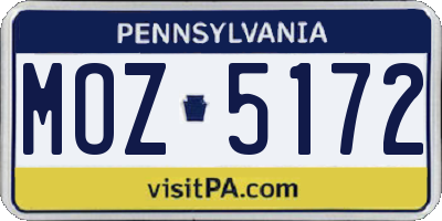 PA license plate MOZ5172