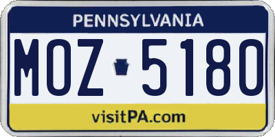 PA license plate MOZ5180