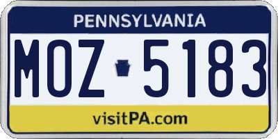 PA license plate MOZ5183