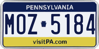 PA license plate MOZ5184