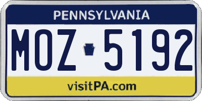 PA license plate MOZ5192