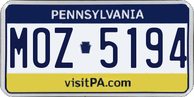 PA license plate MOZ5194