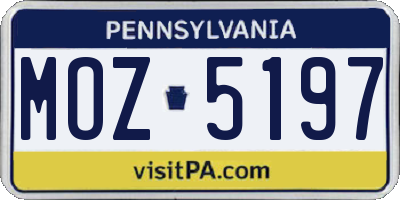 PA license plate MOZ5197