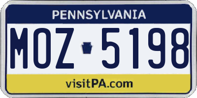 PA license plate MOZ5198