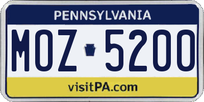 PA license plate MOZ5200