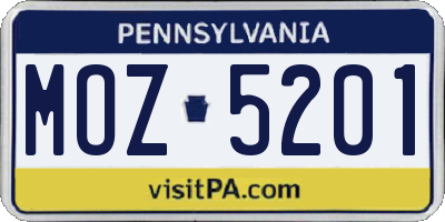 PA license plate MOZ5201