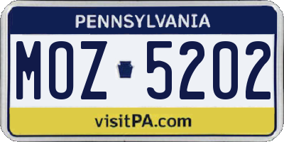 PA license plate MOZ5202
