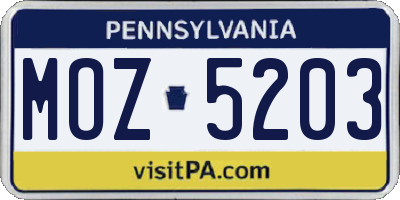 PA license plate MOZ5203