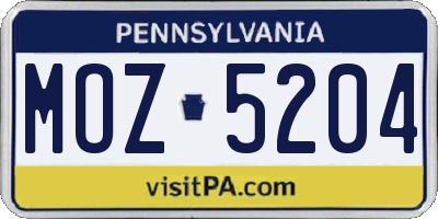 PA license plate MOZ5204