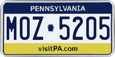 PA license plate MOZ5205