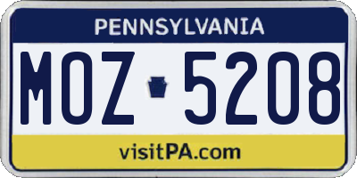 PA license plate MOZ5208