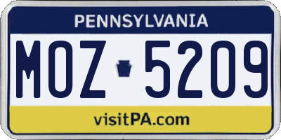 PA license plate MOZ5209