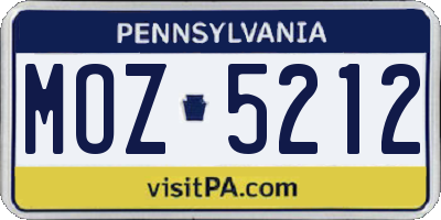 PA license plate MOZ5212