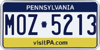 PA license plate MOZ5213