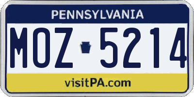 PA license plate MOZ5214
