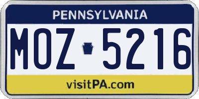 PA license plate MOZ5216