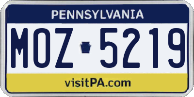 PA license plate MOZ5219