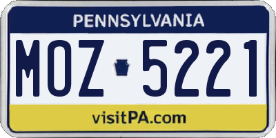 PA license plate MOZ5221