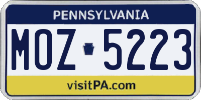 PA license plate MOZ5223