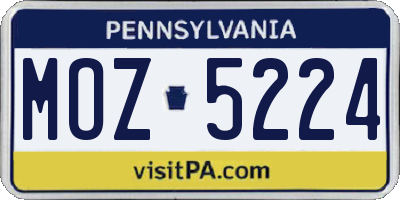 PA license plate MOZ5224
