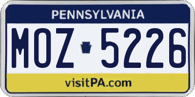 PA license plate MOZ5226