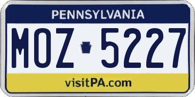 PA license plate MOZ5227