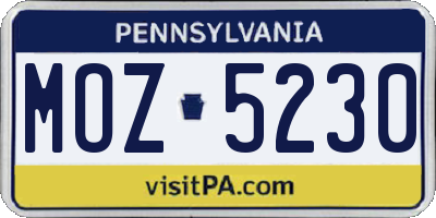 PA license plate MOZ5230