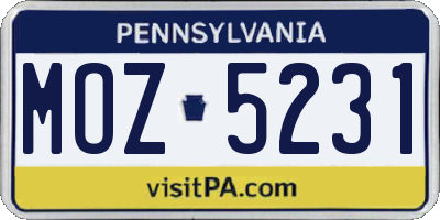 PA license plate MOZ5231