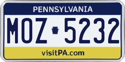 PA license plate MOZ5232