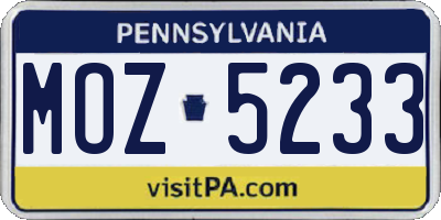 PA license plate MOZ5233