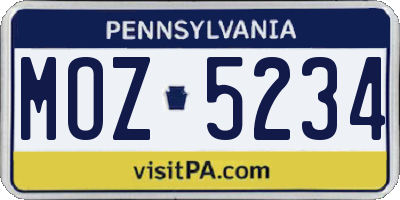 PA license plate MOZ5234