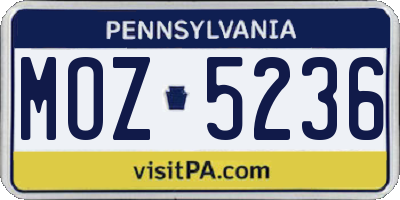 PA license plate MOZ5236