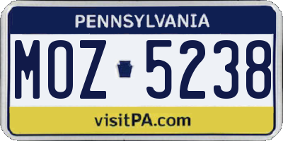 PA license plate MOZ5238