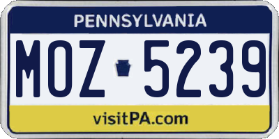 PA license plate MOZ5239