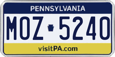 PA license plate MOZ5240