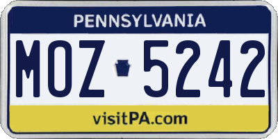 PA license plate MOZ5242