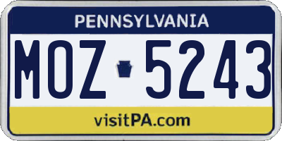 PA license plate MOZ5243
