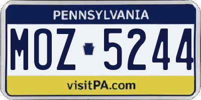 PA license plate MOZ5244