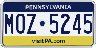 PA license plate MOZ5245