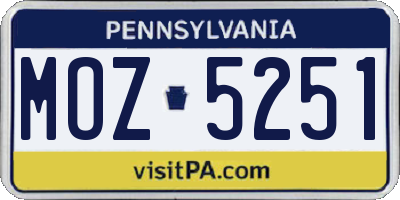 PA license plate MOZ5251
