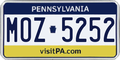 PA license plate MOZ5252