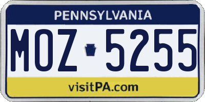 PA license plate MOZ5255