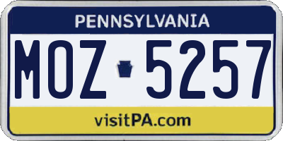 PA license plate MOZ5257